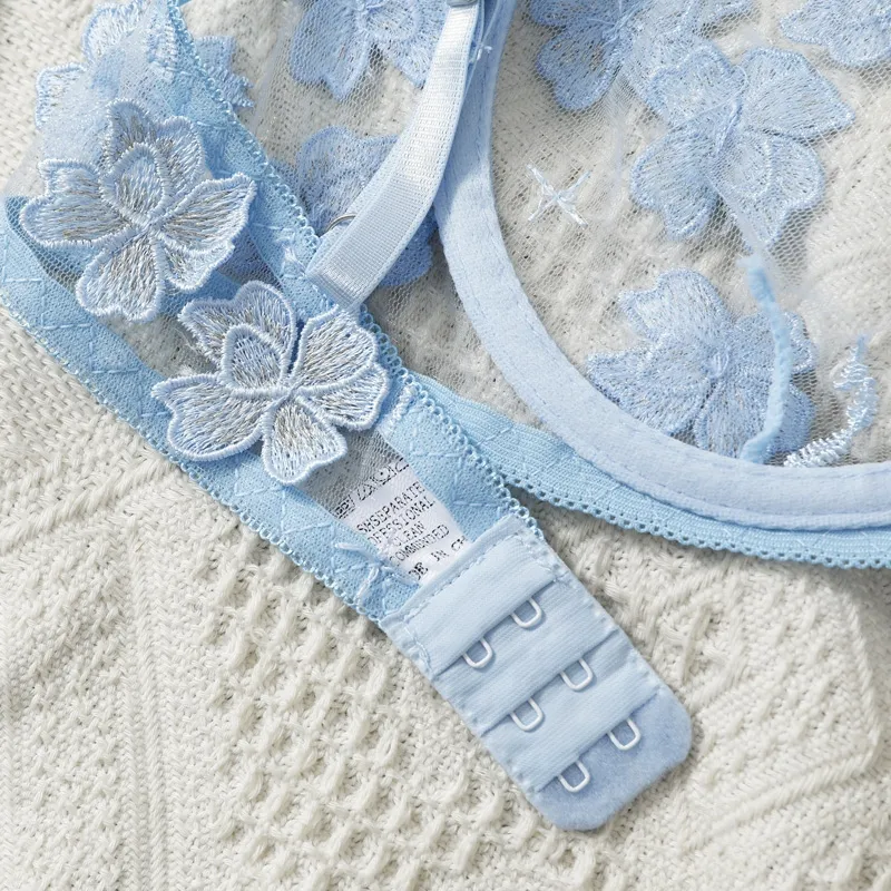 A-Cカップ セクシー スウィート 花柄 後ろホック 透け感 ワイヤー入り ブラ・ショーツセット