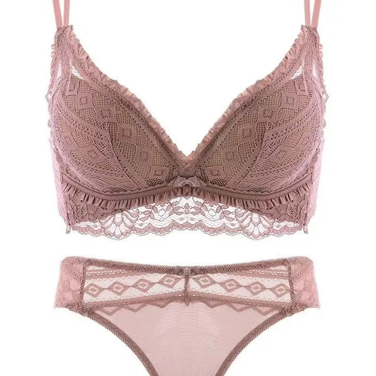 谷間メイク A-Bカップ 下着 セクシー ノンワイヤー レース ブラ・ショーツセット