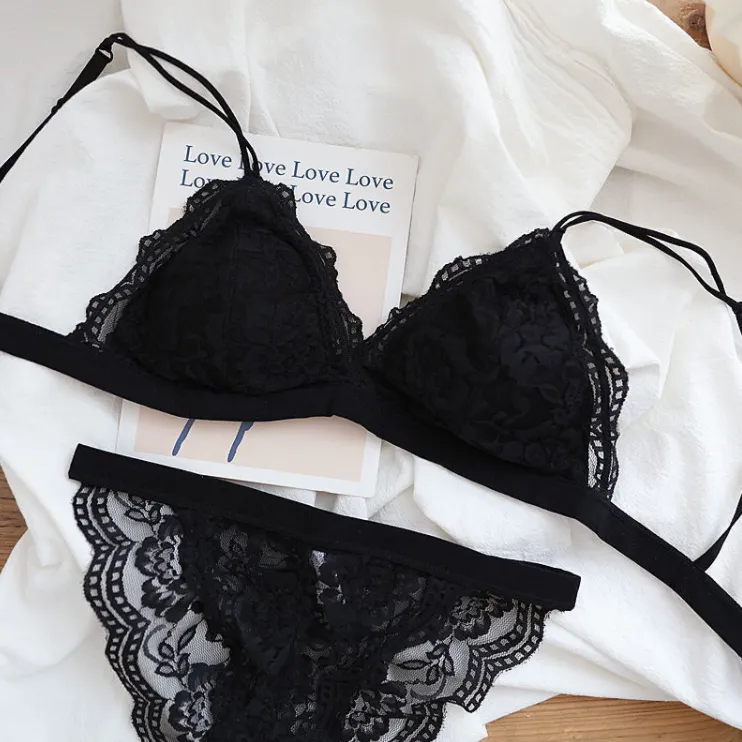 フランス式 三角カップ レース 薄手 ノンワイヤー 着痩せ A-Cカップ 通気性良い ブラ・ショーツセット