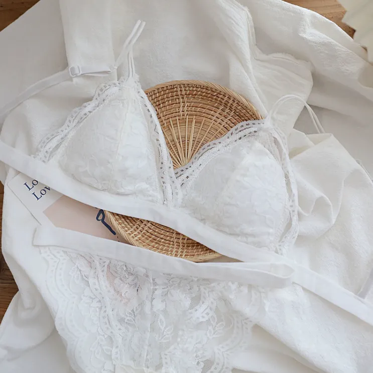 フランス式 三角カップ レース 薄手 ノンワイヤー 着痩せ A-Cカップ 通気性良い ブラ・ショーツセット