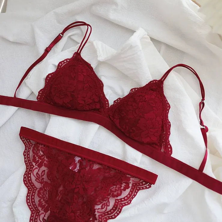 フランス式 三角カップ レース 薄手 ノンワイヤー 着痩せ A-Cカップ 通気性良い ブラ・ショーツセット