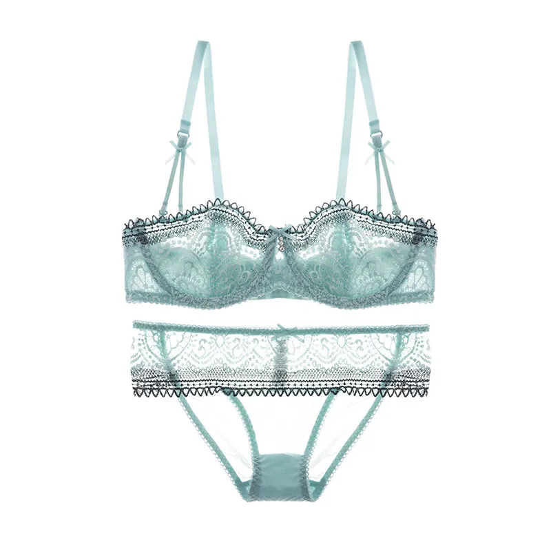 エロカワ 薄い セクシー 1/2カップ ワイヤー入り A-Cカップ レース ブラ・ショーツセット