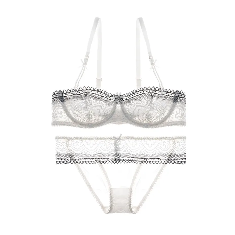 エロカワ 薄い セクシー 1/2カップ ワイヤー入り A-Cカップ レース ブラ・ショーツセット