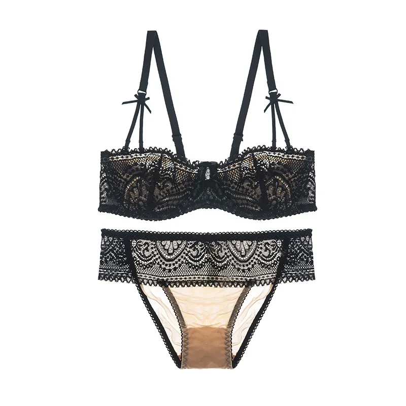 エロカワ 薄い セクシー 1/2カップ ワイヤー入り A-Cカップ レース ブラ・ショーツセット