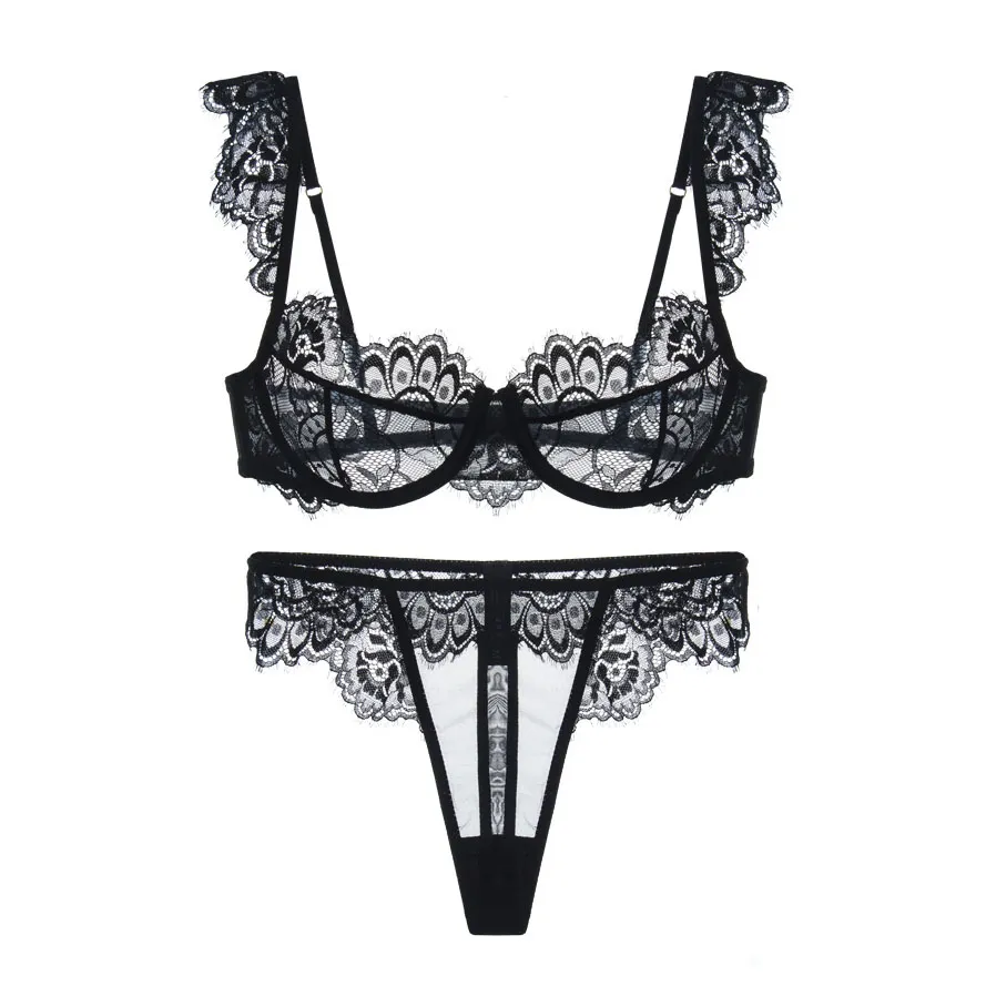 セクシー チャーミング ワイヤー入り A-Cカップ 美乳 スケスケ ブラ・ショーツセット