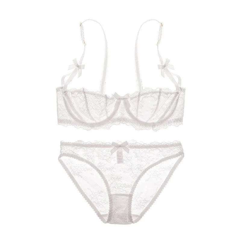 大きいサイズ 柔らかくて優しい印象 ワイヤー入り A-Eカップ セクシー 透け ブラ·ショーツセット