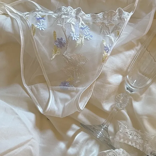 刺繡花柄 大人可愛い スケスケ メッシュ 紐パン セクシー パンティ Tバック・タンガ