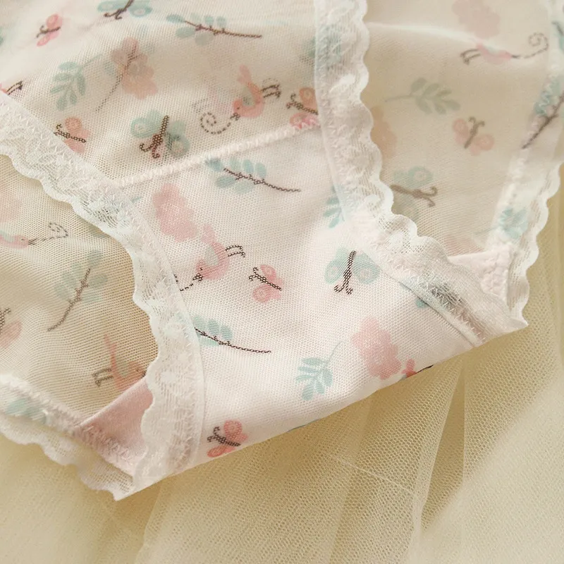 【紐パン】清新 乙女心 可愛い メッシュ 高通気性 プリント 締め付け感ゼロ Ｔバック・タンガ