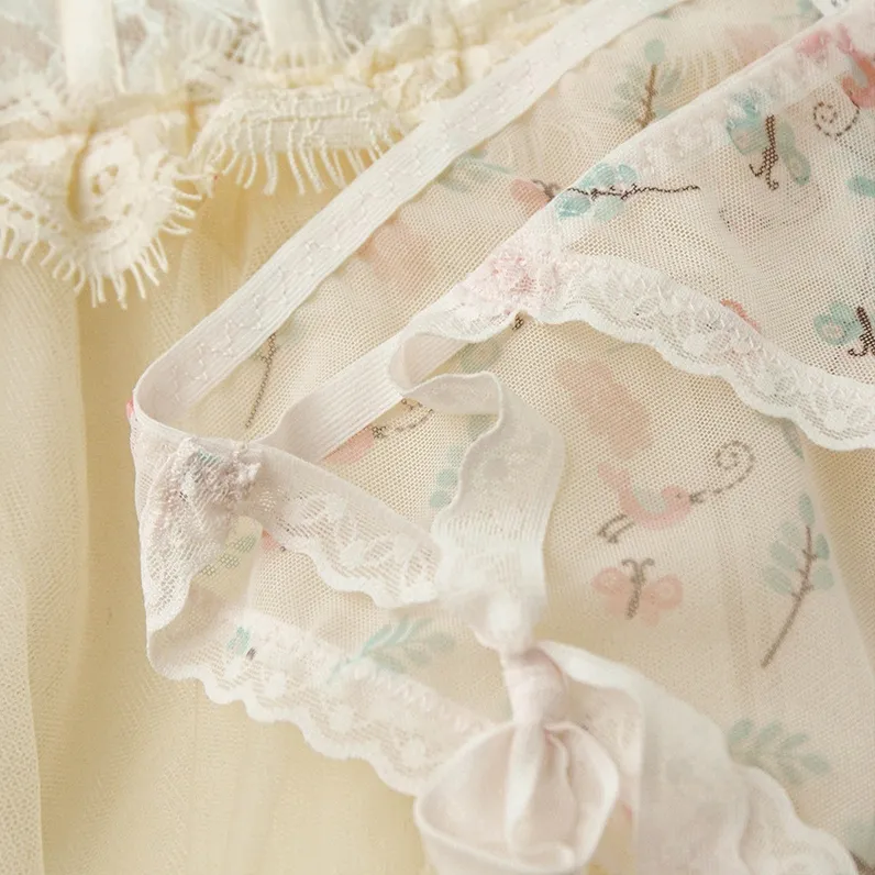 【紐パン】清新 乙女心 可愛い メッシュ 高通気性 プリント 締め付け感ゼロ Ｔバック・タンガ