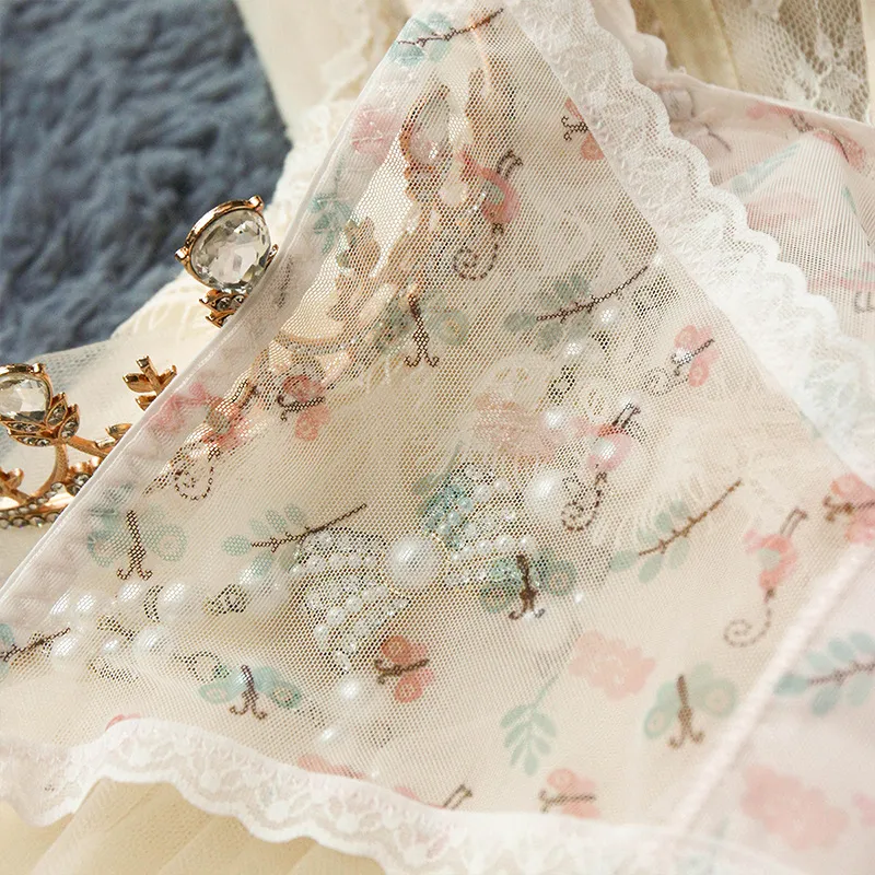 【紐パン】清新 乙女心 可愛い メッシュ 高通気性 プリント 締め付け感ゼロ Ｔバック・タンガ