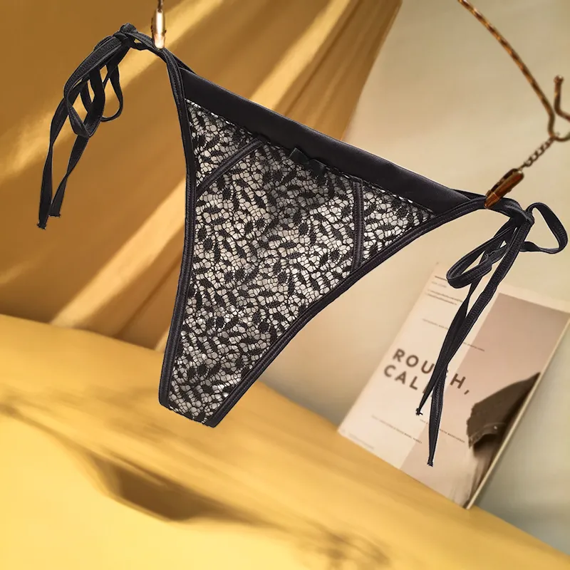 フェミニン レース 透け透け 紐パン 超薄め 通気性良い 瞬間脱着 Ｔバック・タンガ