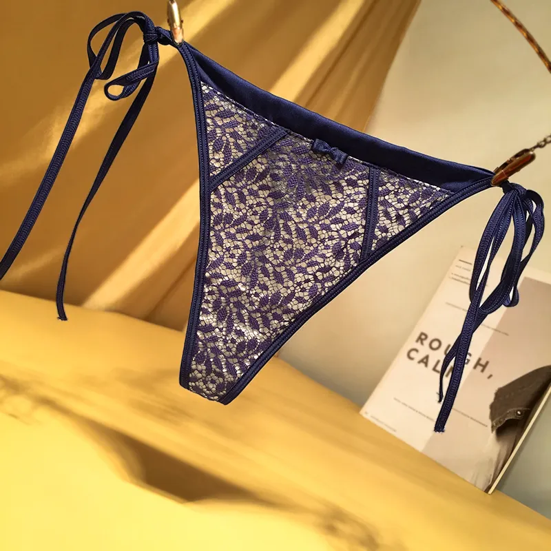 フェミニン レース 透け透け 紐パン 超薄め 通気性良い 瞬間脱着 Ｔバック・タンガ