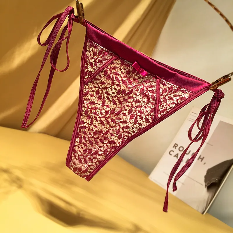 フェミニン レース 透け透け 紐パン 超薄め 通気性良い 瞬間脱着 Ｔバック・タンガ