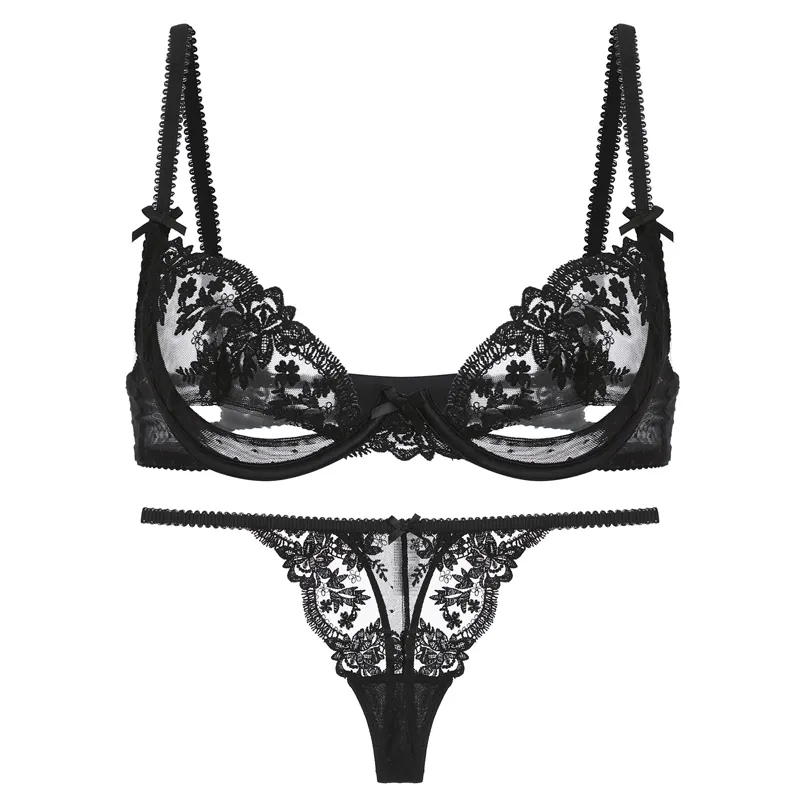 胸元オープン スケスケ 露乳 勝負下着 A-Cカップ 単品販売可能 ワイヤー入り レース 切り替え ブラ・ショーツセット