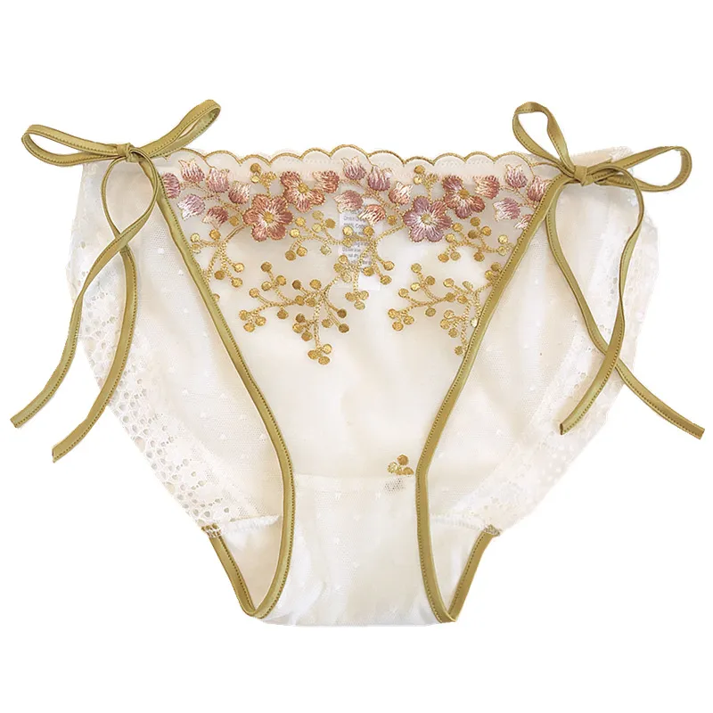 華やか 刺繡花柄 大人可愛い メッシュ ローウエスト 美尻 紐 Tバック・タンガ