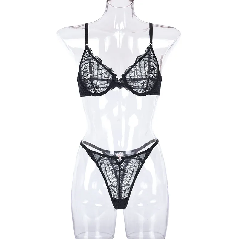 セクシー スケスケ 美乳 レース 欧米スタイル 薄いカップ ワイヤー入り ブラ・ショーツセット