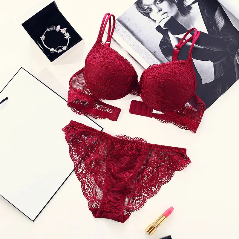 （A-Cカップ）エレガント ワイヤー入り レース 盛れる 下着 フェミニン ブラ・ショーツセット