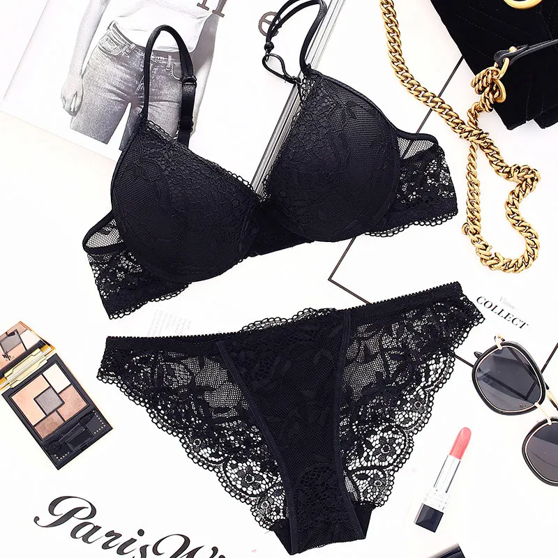 （A-Cカップ）エレガント ワイヤー入り レース 盛れる 下着 フェミニン ブラ・ショーツセット