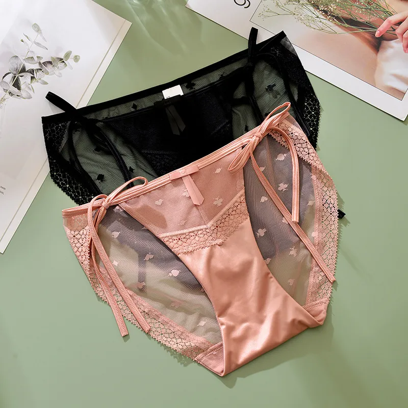 紐パン セクシー レース 透かし彫り 高通気 スケスケ リボン Ｔバック・タンガ