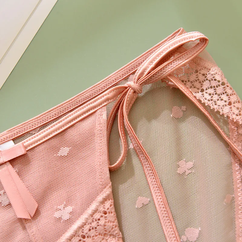 紐パン セクシー レース 透かし彫り 高通気 スケスケ リボン Ｔバック・タンガ