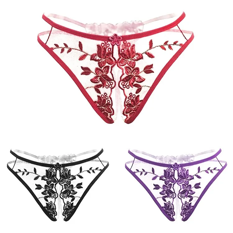 2つタイプ選べる 刺繍 スケスケ 紐パン エロい 穴開き 花柄 セクシー Tバック・タンガ