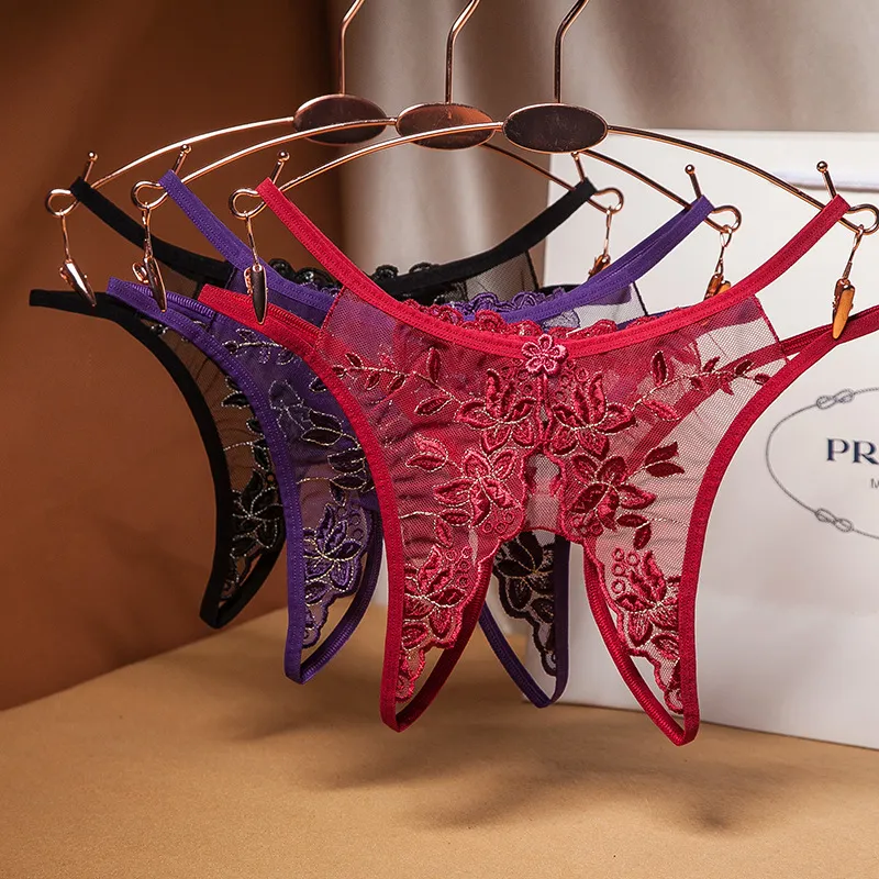 2つタイプ選べる 刺繍 スケスケ 紐パン エロい 穴開き 花柄 セクシー Tバック・タンガ