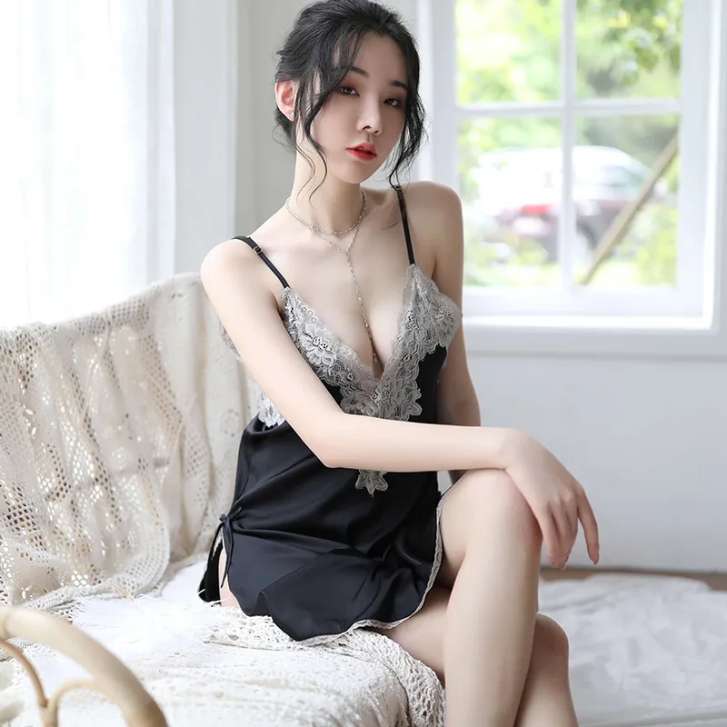 絶対欲しい  レース 切り替え 無地 パジャマワンピ セクシーランジェリー