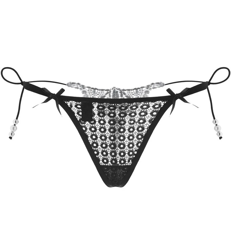 美尻 レース 切り替え リボン セクシー 誘惑 調節可能 ボウタイ 紐パン Ｔバック・タンガ