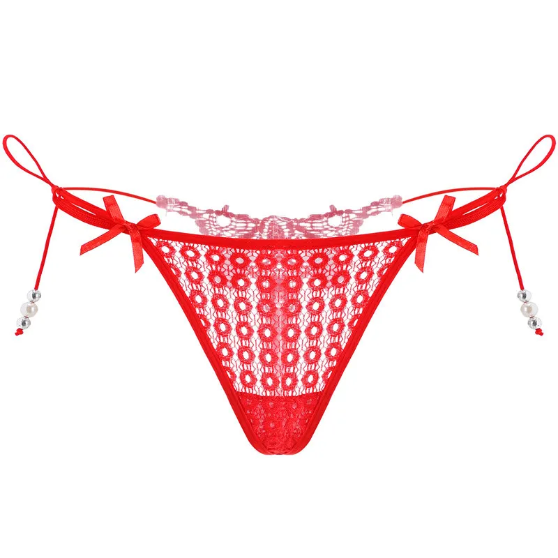 美尻 レース 切り替え リボン セクシー 誘惑 調節可能 ボウタイ 紐パン Ｔバック・タンガ