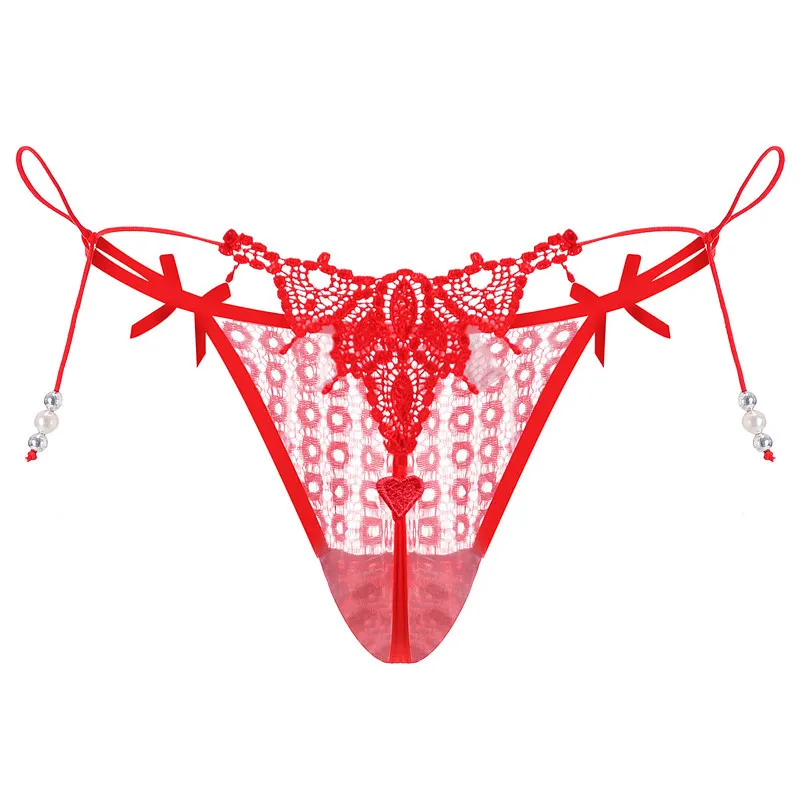 美尻 レース 切り替え リボン セクシー 誘惑 調節可能 ボウタイ 紐パン Ｔバック・タンガ