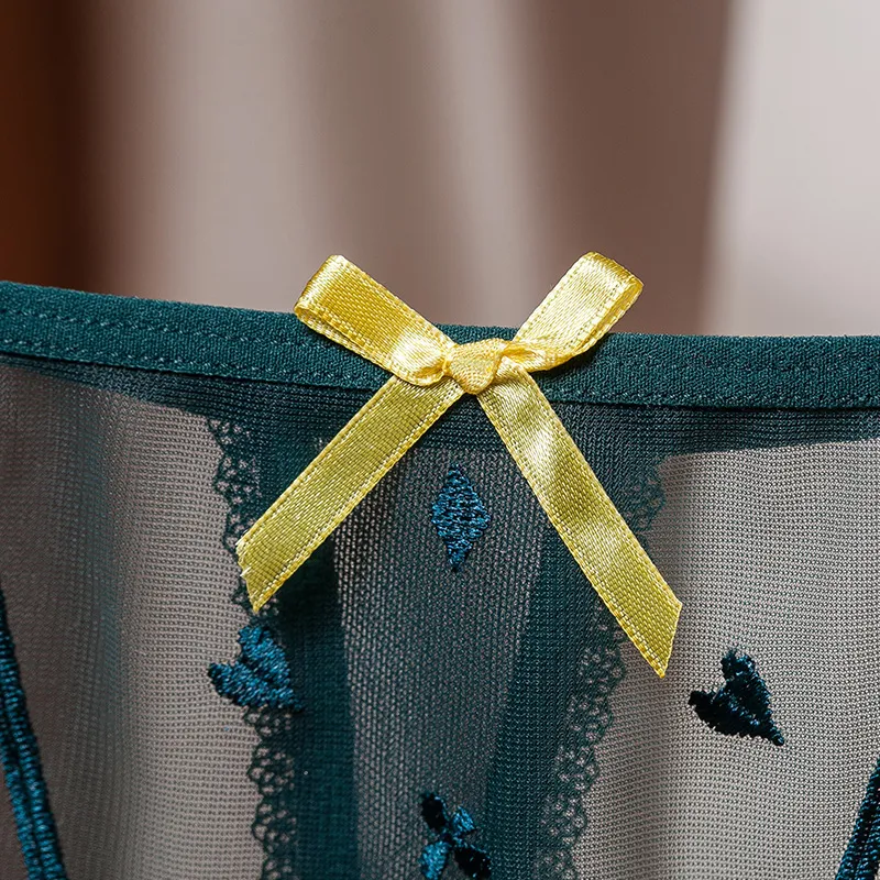 目を奪われる リボン 美尻 刺繍 セクシー ボウタイ スケスケ 透明 Tバック・タンガ