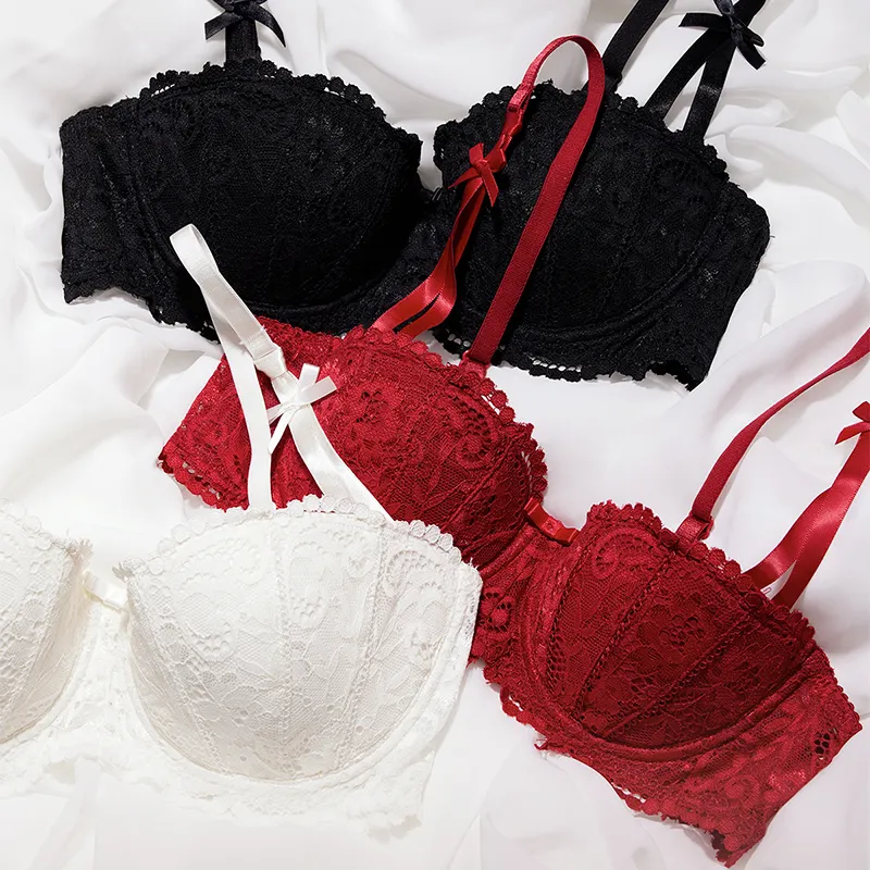 フランス式 1/2カップ レース バストアップ A-Eカップ ワイヤー入り 盛れる 谷間メイク ブラ・ショーツセット