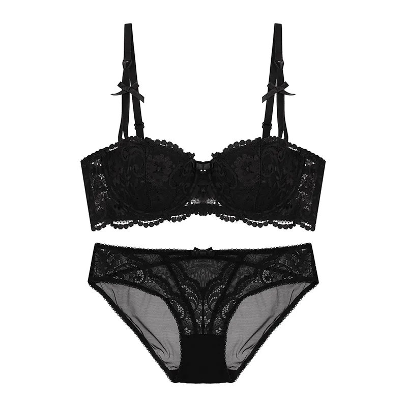 フランス式 1/2カップ レース バストアップ A-Eカップ ワイヤー入り 盛れる 谷間メイク ブラ・ショーツセット