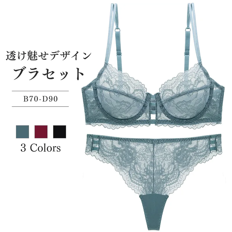 フランス式 レース 透かし彫り ワイヤー入り 小さく見せる A-Dカップ 薄手 ブラ・ショーツセット