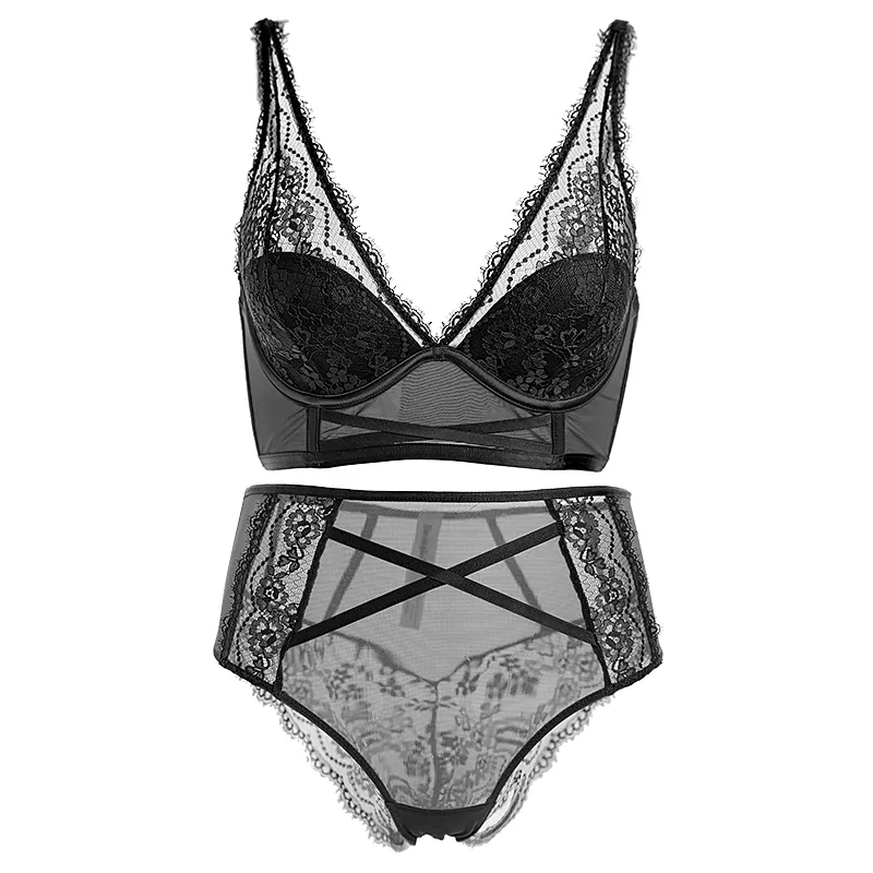 フランス式 高級感 レース ワイヤー入り A-Dカップ Ｖネック 寄せる ブラ・ショーツセット