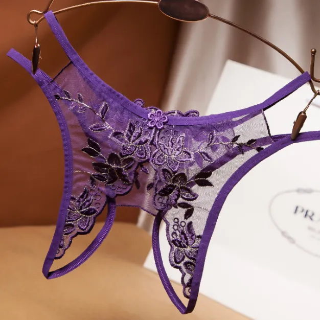 セクシー 穴開き 過激 誘惑 ホット 刺繍 超薄め 紐パンティ Ｔバック・タンガ