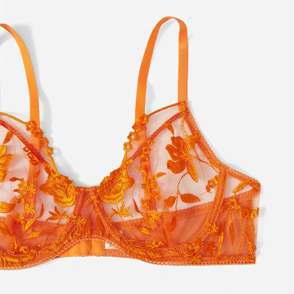 人気新作 バストケア 透け感 ワイヤー入り 刺繡デザイン セクシー 盛れる  ブラ・ショーツセット
