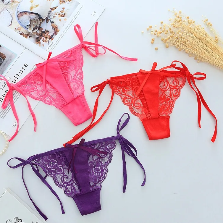 セクシー ボウタイ レース リボン付き 透かし彫り Ｔバック・タンガ