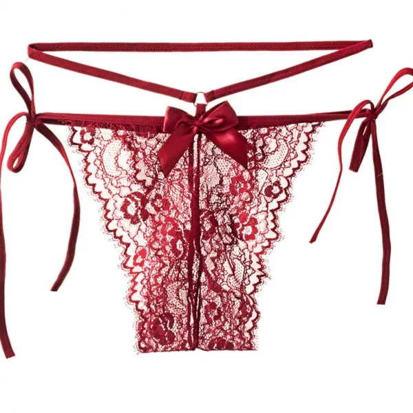 レース 透かし彫り  リボン  透け感 セクシー  Ｔバック・タンガ