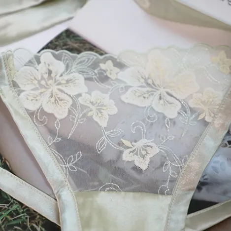 圧倒的セクシー 刺繡 透かし彫り 穴開き 誘惑 リボン付き Ｔバック・タンガ