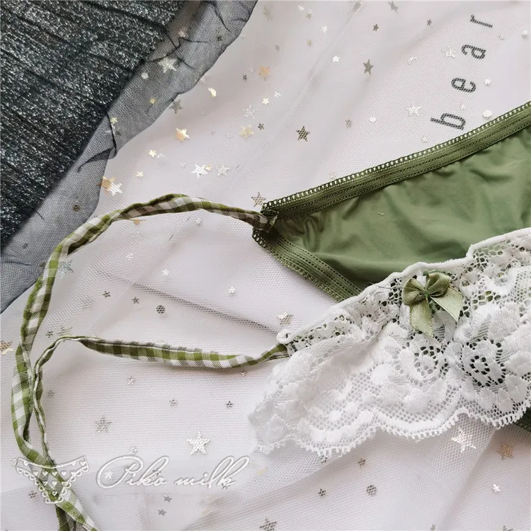 キュートチャック柄レース切り替え紐パンTバック・タンガ