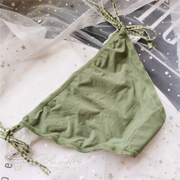 キュートチャック柄レース切り替え紐パンTバック・タンガ