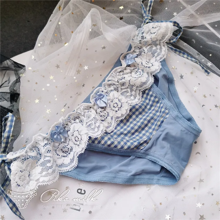 キュートチャック柄レース切り替え紐パンTバック・タンガ