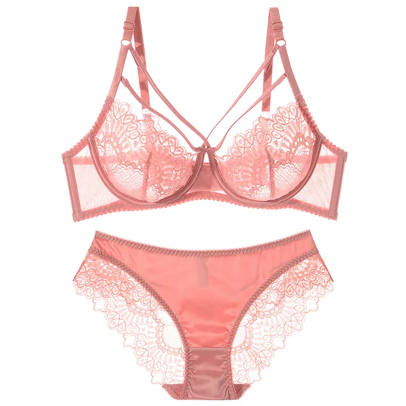 セクシー レース ワイヤー入り A-Eカップ 透かし彫り 小さく見せる ブラ・ショーツセット