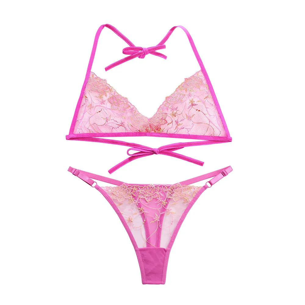 6色展開 セクシー ノンワイヤー A-Cカップ スケスケ 刺繡 美乳 メッシュ ブラ・ショーツセット