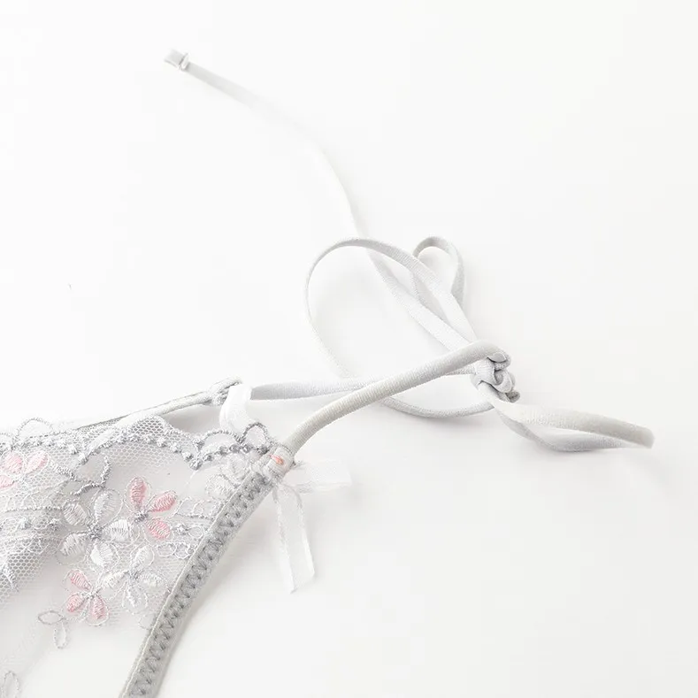 刺繡 レース シースルー セクシー ローウエスト 紐パン Tバック・タンガ