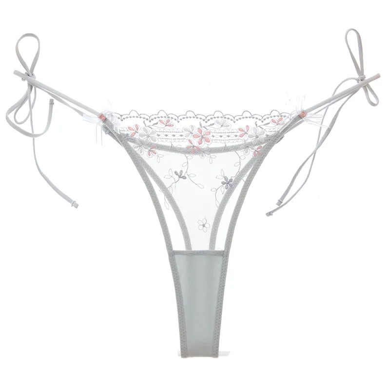 刺繡 レース シースルー セクシー ローウエスト 紐パン Tバック・タンガ