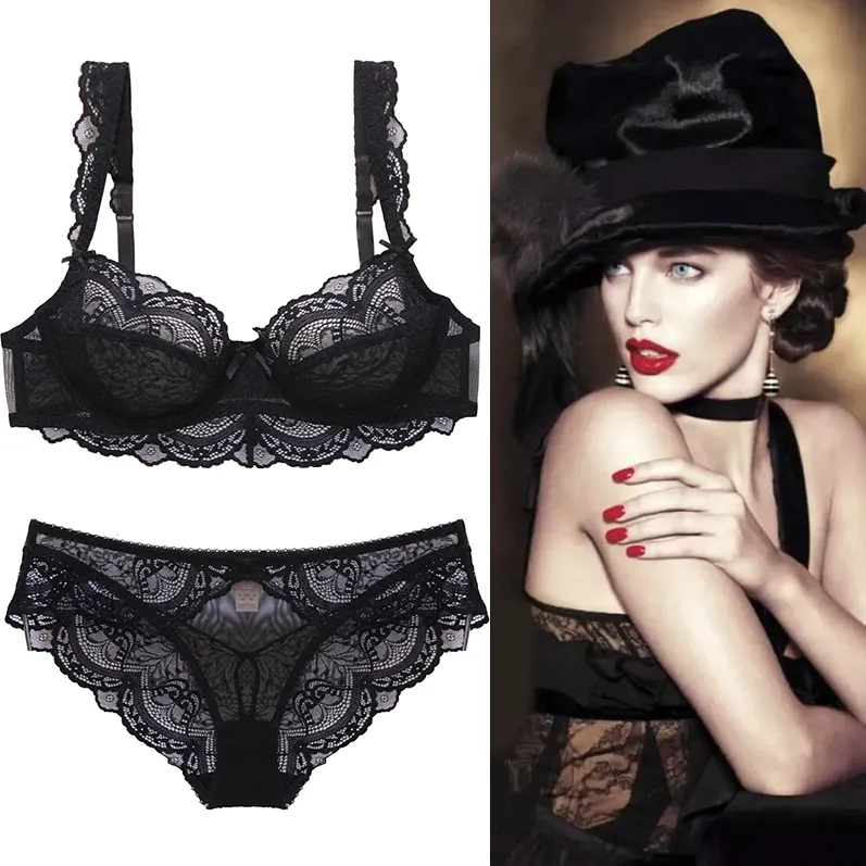 【売れ筋アイテム】（A-Dカップ）レース セクシー ワイヤー入り 寄せる 体型補正 ブラ・ショーツセット