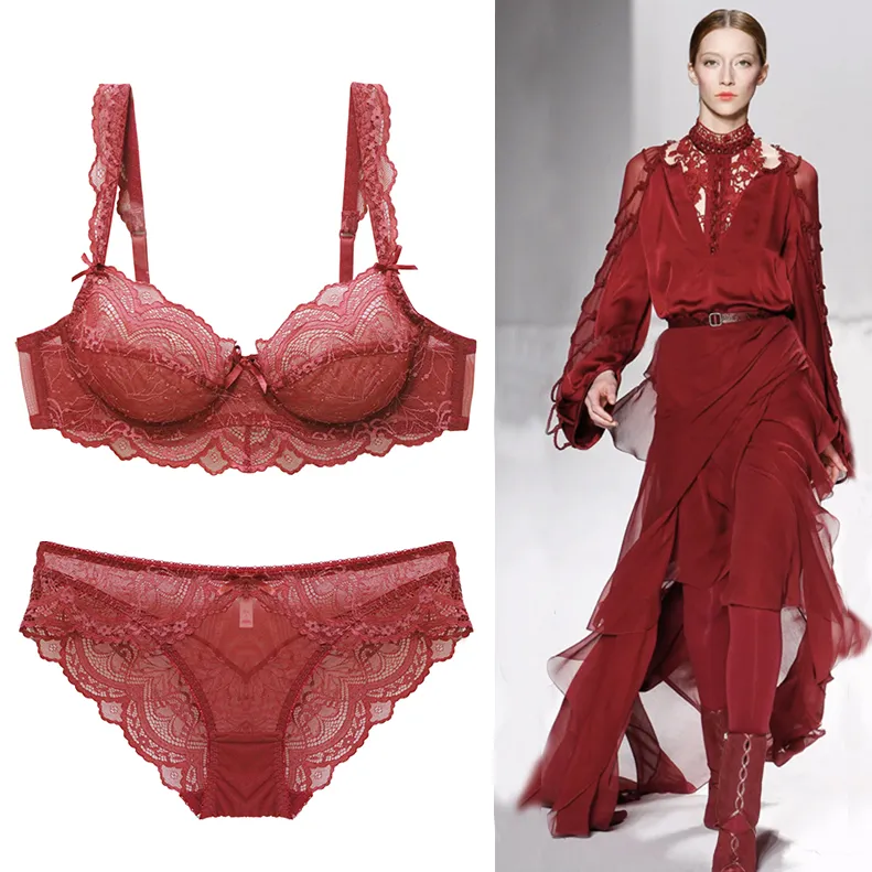 【売れ筋アイテム】（A-Dカップ）レース セクシー ワイヤー入り 寄せる 体型補正 ブラ・ショーツセット