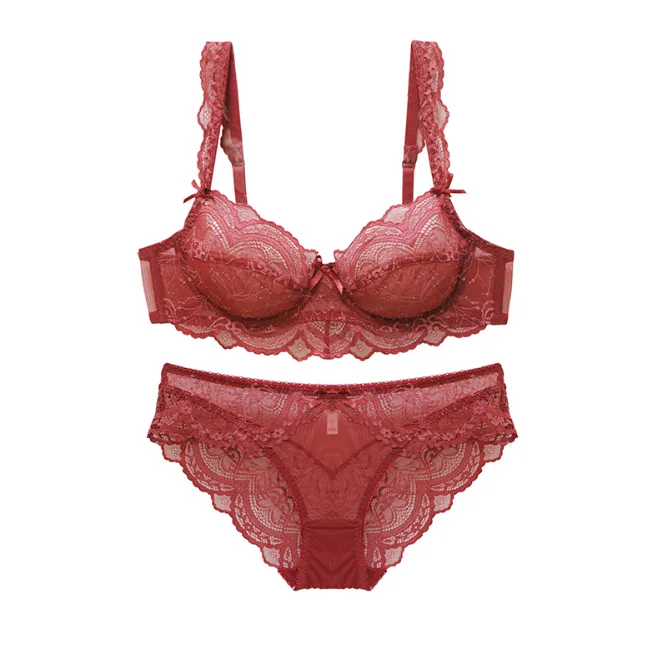 【売れ筋アイテム】（A-Dカップ）レース セクシー ワイヤー入り 寄せる 体型補正 ブラ・ショーツセット